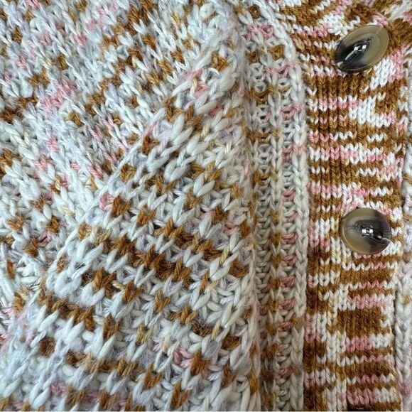 Blu Pepper Marled Button Front Cardigan NWT Cream Brown Pink Size Large - Picture 10 of 13